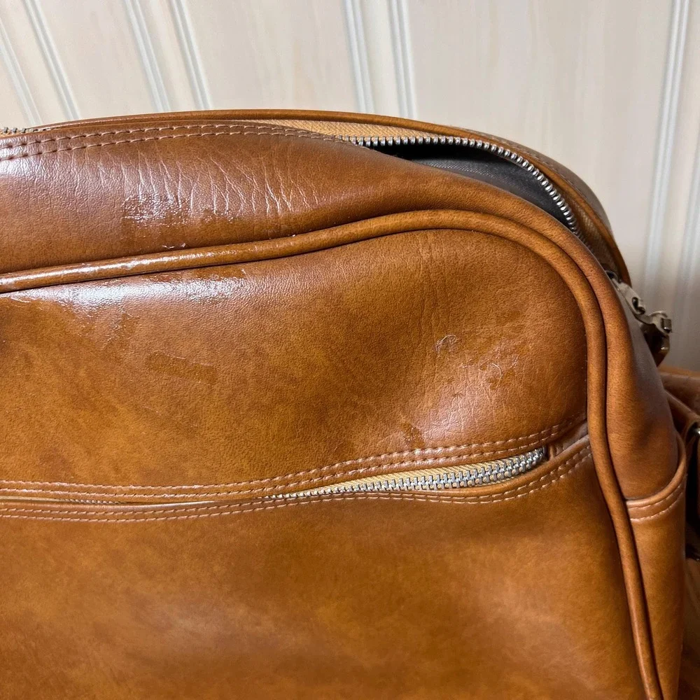 Vintage Brown Vinyl Leather Crossbody Bag Retro Messenger Bag WITH KEYS